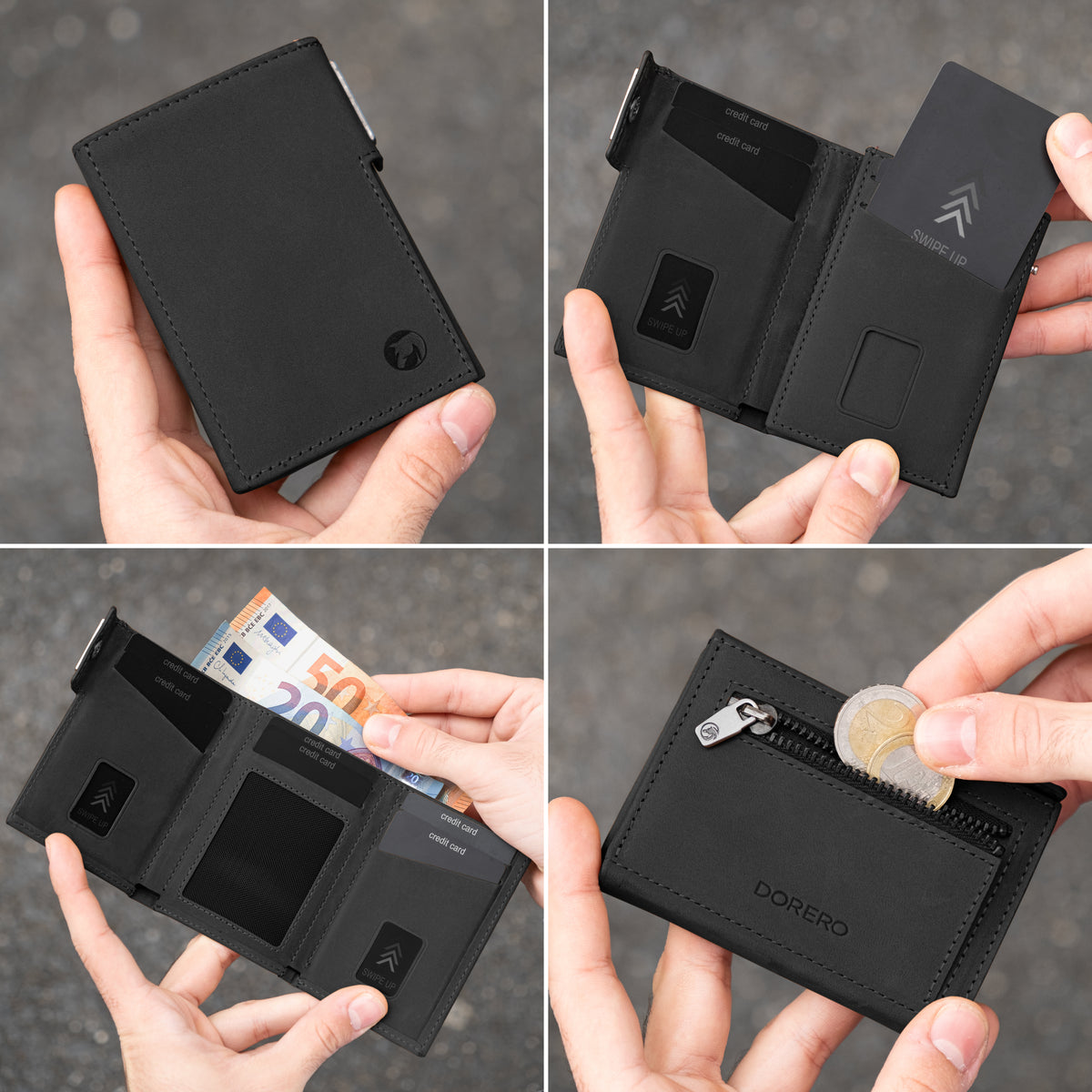 DORERO Slim Wallet Vintage Schwarz